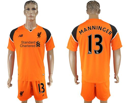 Liverpool #13 Manninger Orange Goalkeeper Soccer Club Jersey